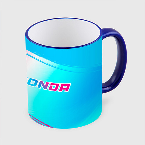 Кружка цветная Honda neon gradient style: надпись и символ / 3D-Синий кант – фото 1