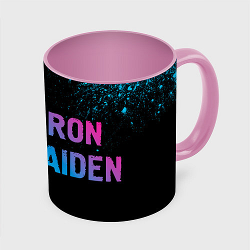 Кружка цветная Iron Maiden - neon gradient: надпись и символ / 3D-Белый + розовый – фото 1