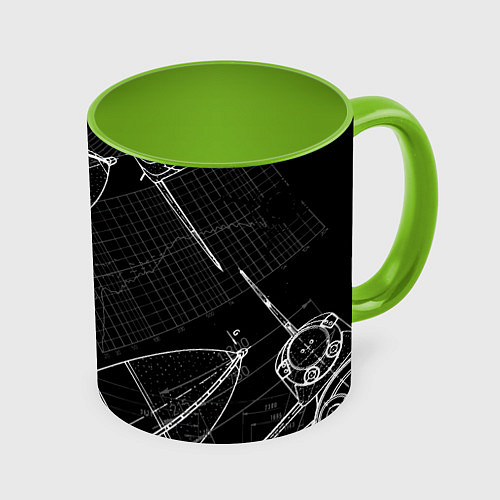 Кружка цветная Чертеж ракеты / 3D-Белый + светло-зеленый – фото 1