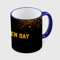 Кружка 3D Green Day - gold gradient: надпись и символ, цвет: 3D-синий кант