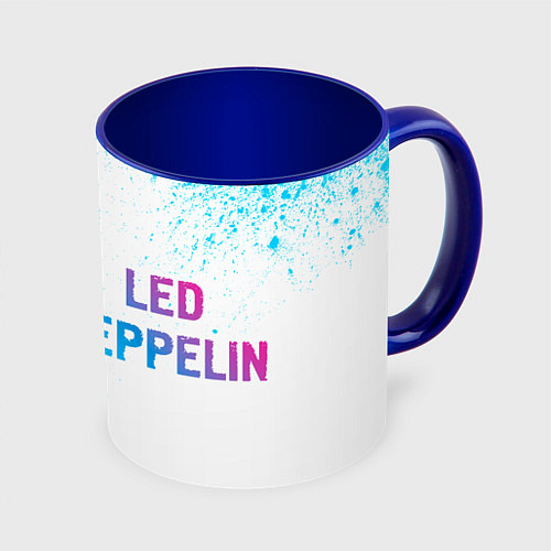 Кружка цветная Led Zeppelin neon gradient style: надпись и символ / 3D-Белый + синий – фото 1