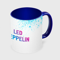 Кружка 3D Led Zeppelin neon gradient style: надпись и символ, цвет: 3D-белый + синий