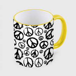 Кружка 3D Many peace logo, цвет: 3D-желтый кант