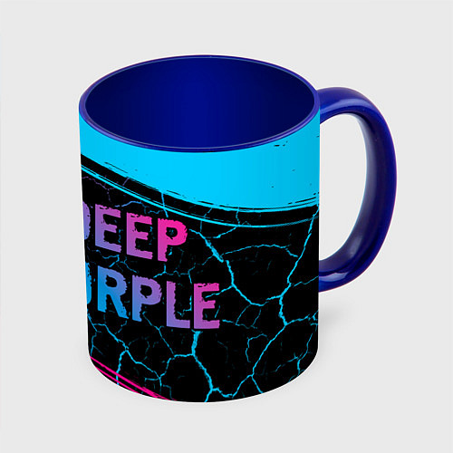 Кружка цветная Deep Purple - neon gradient: надпись и символ / 3D-Белый + синий – фото 1