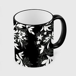 Кружка цветная Цветы орнамент чб
