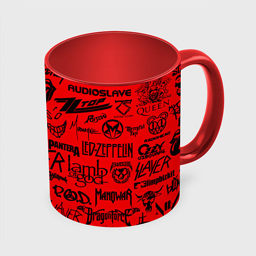 Кружка цветная Лучшие рок группы на красном / 3D-Белый + красный – фото 1