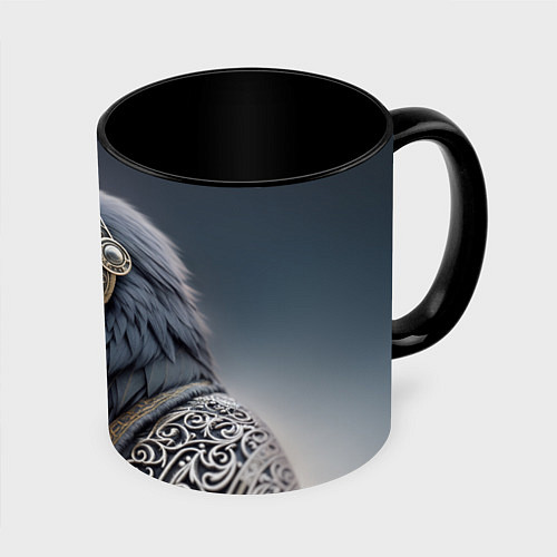 Кружка цветная Ворон викинг / 3D-Белый + черный – фото 1
