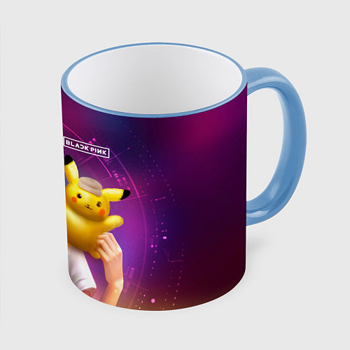 Кружка цветная Jisoo and Pikachu / 3D-Небесно-голубой кант – фото 1