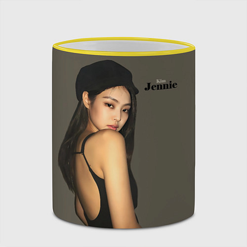 Кружка цветная Blackpink Jennie in cap / 3D-Желтый кант – фото 2