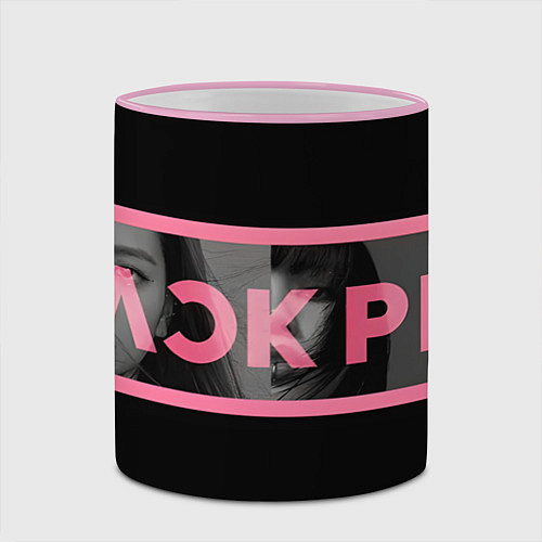 Кружка цветная Логотип Blackpink с фото участниц / 3D-Розовый кант – фото 2