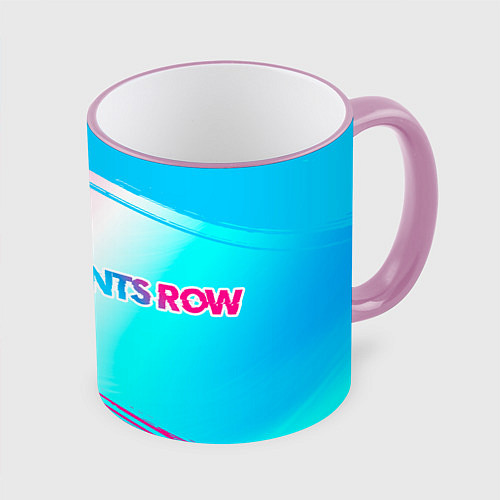 Кружка цветная Saints Row neon gradient style: надпись и символ / 3D-Розовый кант – фото 1