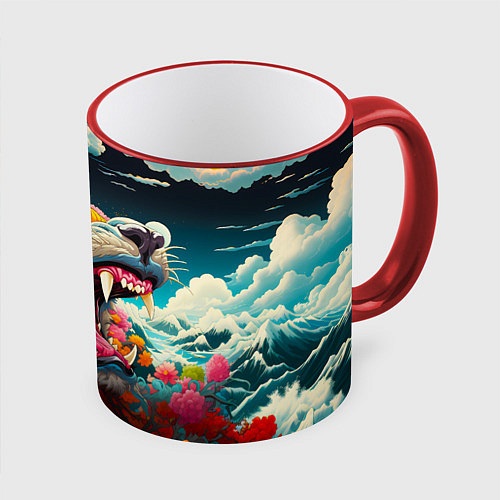 Кружка цветная Художественный дракон от нейросети / 3D-Красный кант – фото 1