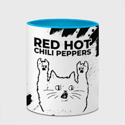 Кружка 3D Red Hot Chili Peppers рок кот на светлом фоне, цвет: 3D-белый + небесно-голубой — фото 2