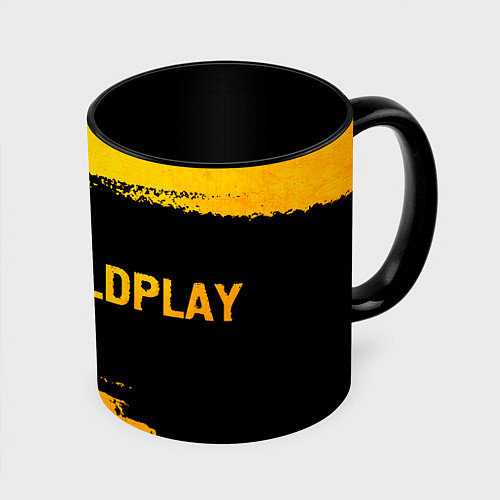 Кружка цветная Coldplay - gold gradient: надпись и символ / 3D-Белый + черный – фото 1