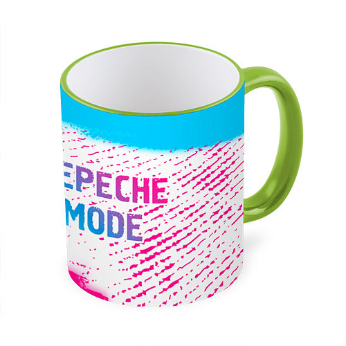 Кружка цветная Depeche Mode neon gradient style: надпись и символ / 3D-Светло-зеленый кант – фото 1