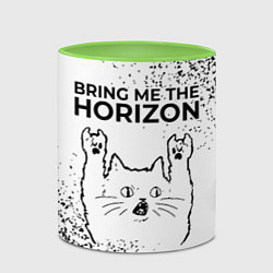 Кружка 3D Bring Me the Horizon рок кот на светлом фоне, цвет: 3D-белый + светло-зеленый — фото 2