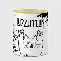 Кружка 3D Led Zeppelin рок кот на светлом фоне, цвет: 3D-желтый кант — фото 2