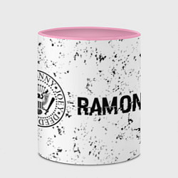 Кружка 3D Ramones glitch на светлом фоне: надпись и символ, цвет: 3D-белый + розовый — фото 2