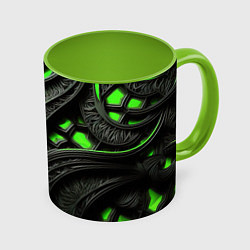 Кружка 3D Green black abstract, цвет: 3D-белый + светло-зеленый