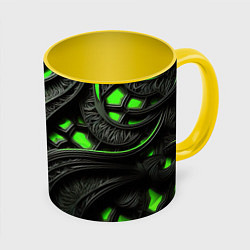 Кружка 3D Green black abstract, цвет: 3D-белый + желтый