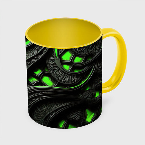 Кружка цветная Green black abstract / 3D-Белый + желтый – фото 1