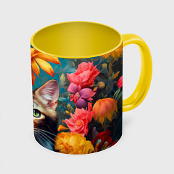 Кружка цветная Дикая кошка в цветах