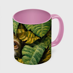 Кружка цветная Маленькая обезьянка в листьях