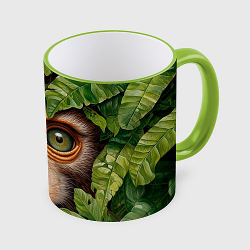 Кружка цветная Обезьяна в джунглях / 3D-Светло-зеленый кант – фото 1
