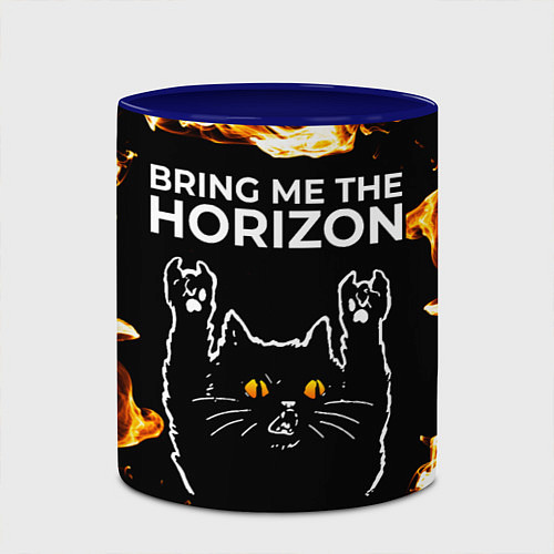 Кружка цветная Bring Me the Horizon рок кот и огонь / 3D-Белый + синий – фото 2