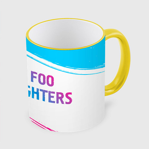 Кружка цветная Foo Fighters neon gradient style: надпись и символ / 3D-Желтый кант – фото 1