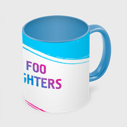 Кружка 3D Foo Fighters neon gradient style: надпись и символ, цвет: 3D-белый + небесно-голубой