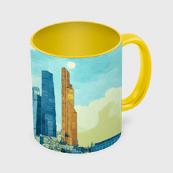 Кружка 3D Москва-сити Ван Гог, цвет: 3D-белый + желтый