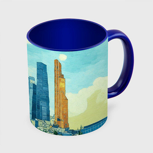 Кружка цветная Москва-сити Ван Гог / 3D-Белый + синий – фото 1