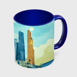 Кружка 3D Москва-сити Ван Гог, цвет: 3D-белый + синий