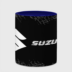 Кружка 3D Suzuki speed на темном фоне со следами шин: надпис, цвет: 3D-белый + синий — фото 2