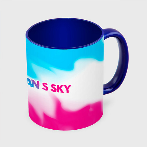 Кружка цветная No Mans Sky neon gradient style: надпись и символ / 3D-Белый + синий – фото 1