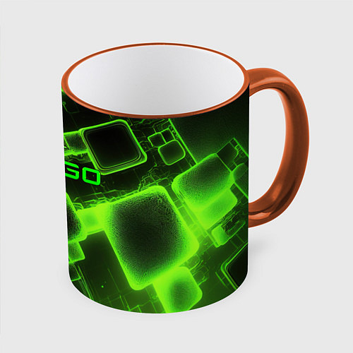 Кружка цветная CS GO зеленые кислотные плиты / 3D-Оранжевый кант – фото 1