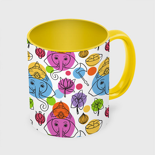 Кружка цветная Индийские слоники / 3D-Белый + желтый – фото 1