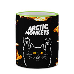 Кружка 3D Arctic Monkeys рок кот и огонь, цвет: 3D-светло-зеленый кант — фото 2