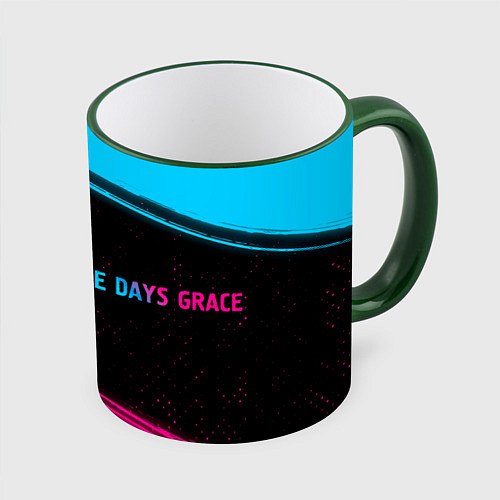 Кружка цветная Three Days Grace - neon gradient: надпись и символ / 3D-Зеленый кант – фото 1