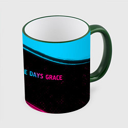 Кружка 3D Three Days Grace - neon gradient: надпись и символ, цвет: 3D-зеленый кант