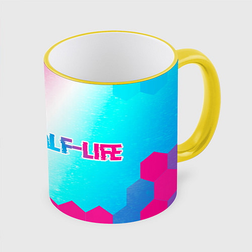 Кружка цветная Half-Life neon gradient style: надпись и символ / 3D-Желтый кант – фото 1