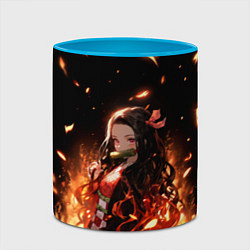 Кружка 3D Незуко и пламя - клинок, цвет: 3D-белый + небесно-голубой — фото 2