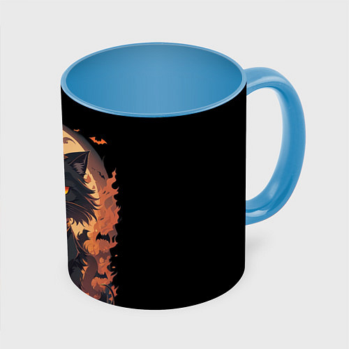 Кружка цветная Черный кот в хеллоуине / 3D-Белый + небесно-голубой – фото 1