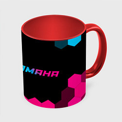 Кружка 3D Yamaha - neon gradient: надпись и символ, цвет: 3D-белый + красный