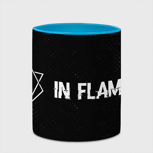 Кружка цветная In Flames glitch на темном фоне: надпись и символ / 3D-Белый + небесно-голубой – фото 2