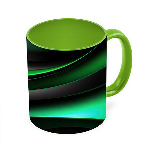 Кружка цветная Black green line / 3D-Белый + светло-зеленый – фото 1