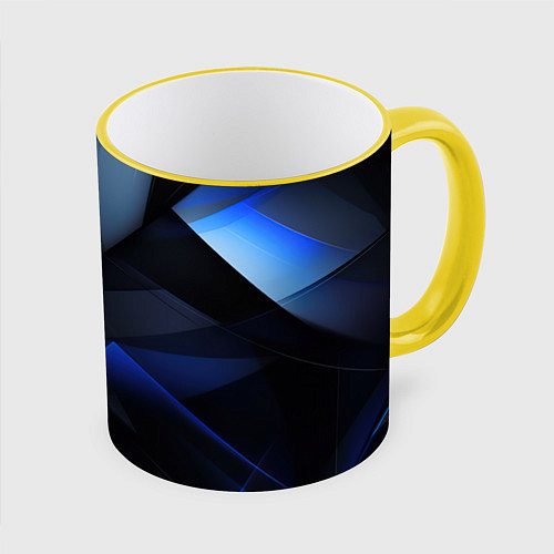 Кружка цветная Черная и голубая текстура / 3D-Желтый кант – фото 1