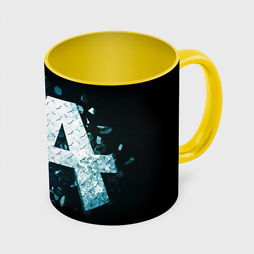 Кружка цветная Asking Alexandria emblem / 3D-Белый + желтый – фото 1