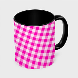 Кружка 3D Розовая клетка Барби, цвет: 3D-белый + черный